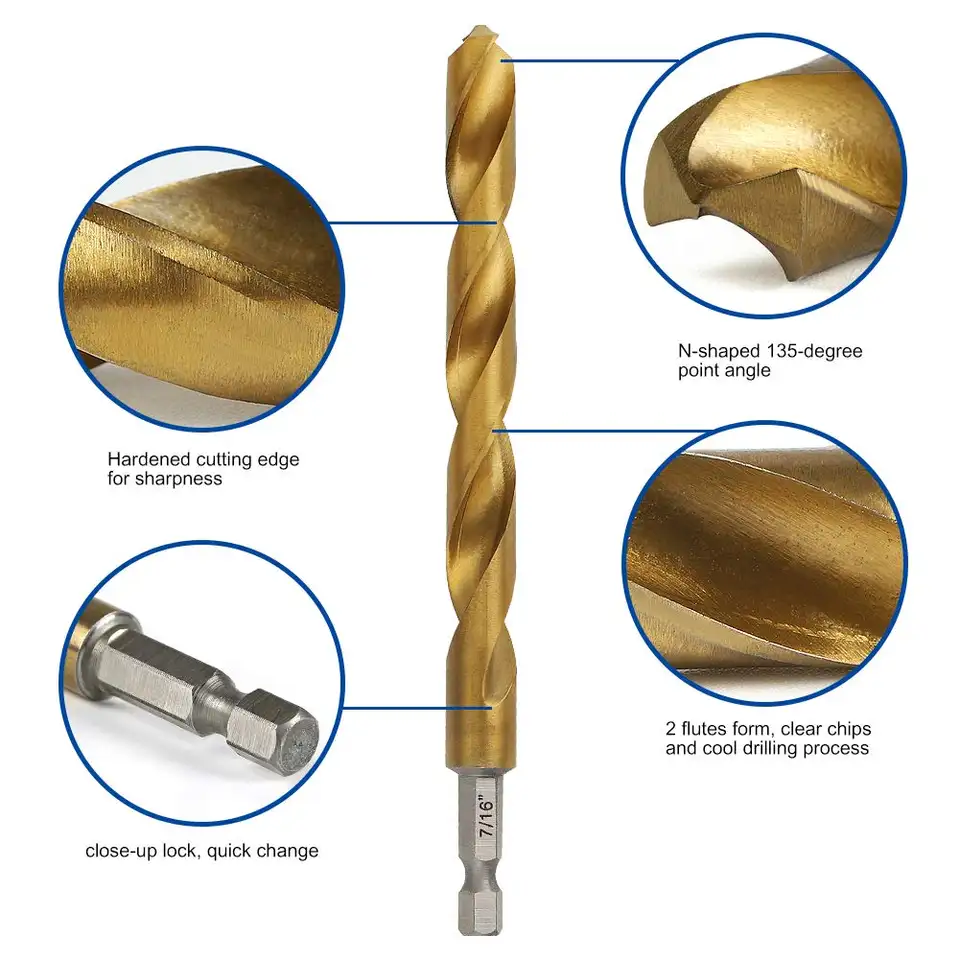 Titanium Drill Bits High Speed Steel Impact Tough Titanium General Purpose Twist Drill Bit Set For Iron, Copper, Aluminum