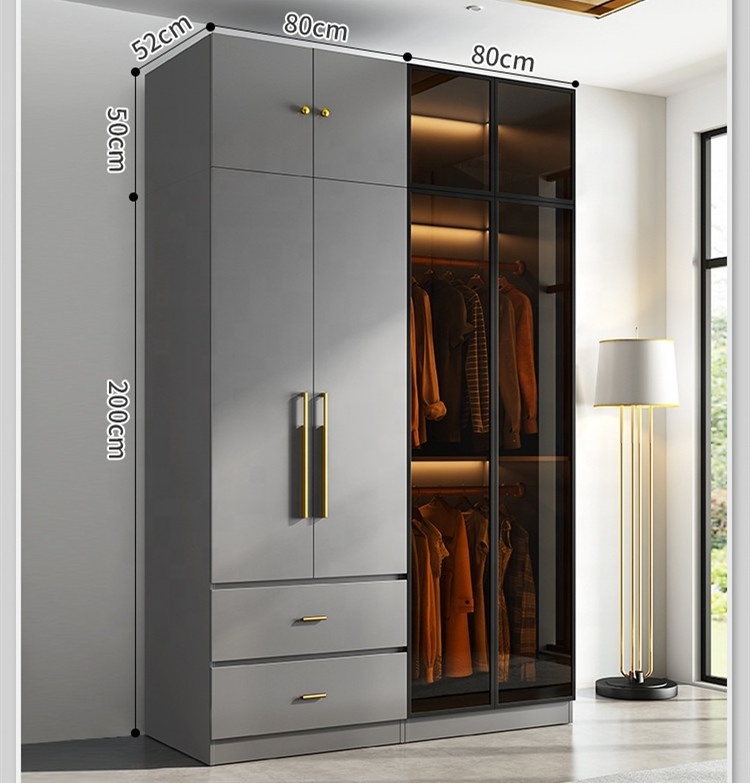 Italian minimalist wardrobe modern simple practical bedroom wooden cabinet 4567 door combination wardrobe