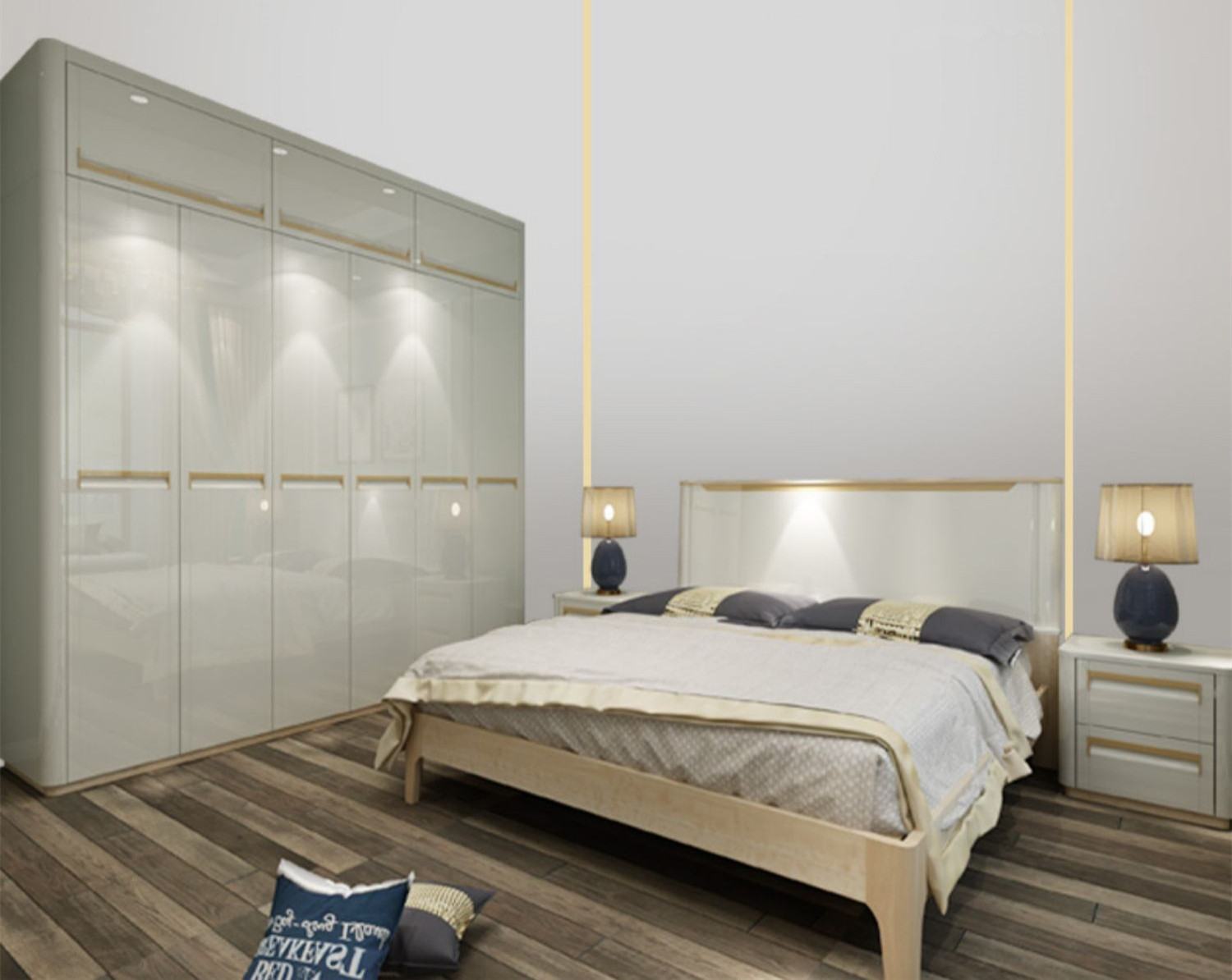 Integrated bedroom panel wood white five six door wardrobe combination