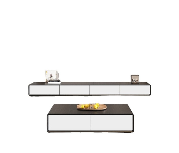 Nordic minimalist TV cabinet tea table combination set simple modern small house ultra thin walnut color customization