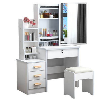 Hot Sale White color Corner hollywood vanity Women Bedroom Sets Multifunctional makeup table Dressers with mirror lock