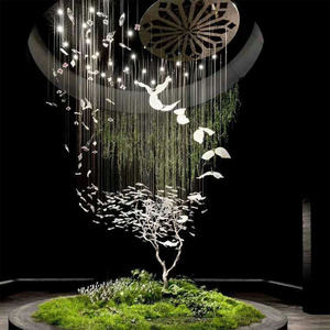 Modern Indoor Light Creative Hotel Villa Lobby Hanging Pendant Light Luxury Blown Glass Tassel Bird Chandelier