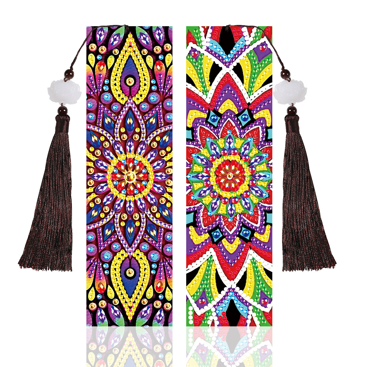 R-FQY034-047 2pcs Mandala Design Handmade Leather Bookmark Tassel Diamond Painting Bookmarks