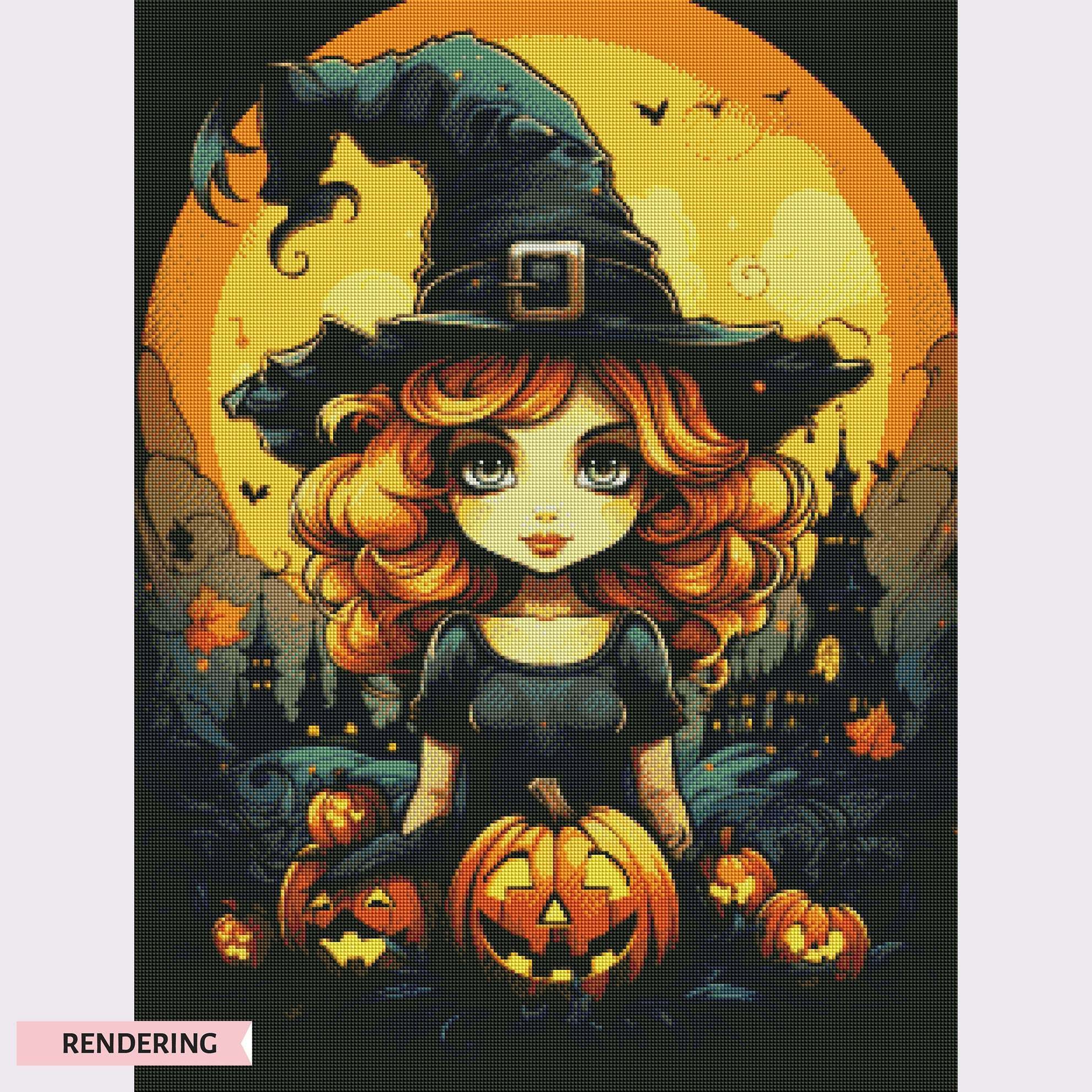 R-DP008  Home Decor Canvas Paintings Mosaic Wall Art 5D DIY Halloween Witch Diamond Painting Kit