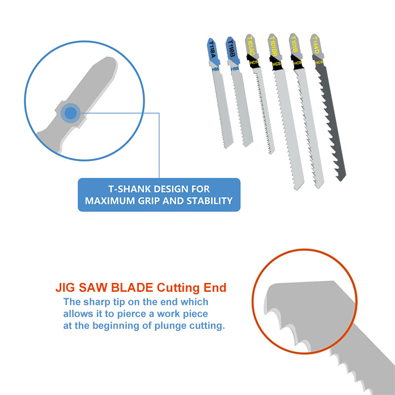 50 Piece Jigsaw Blades Set T-Shank HCS/HSS Jig Saw Blades for Wood, Plastic and Metal Cutting