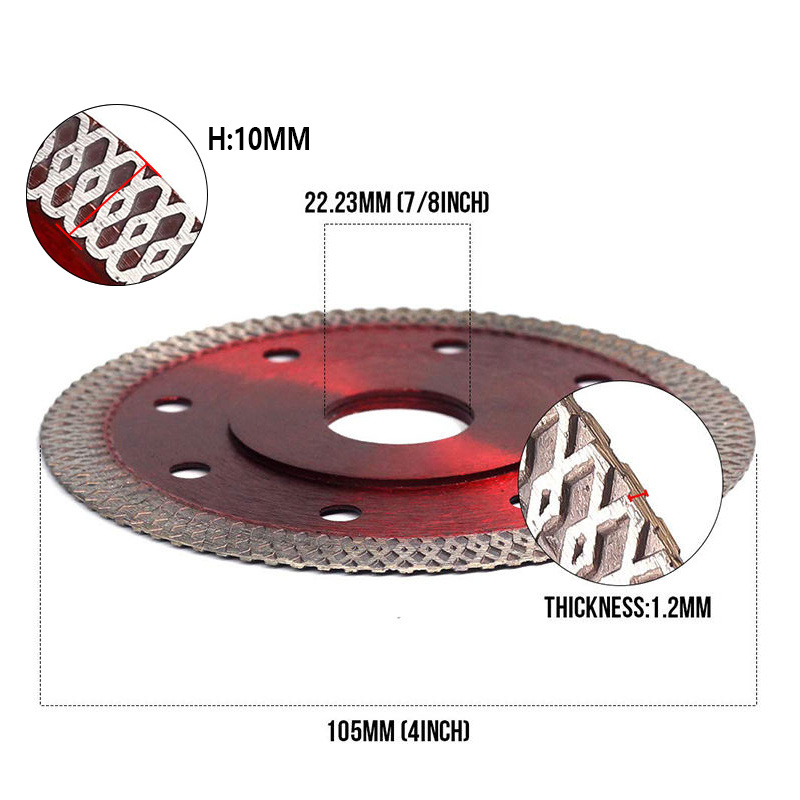 4 inch 105/115/125mm Super Thin Mesh Turbo Rim Angle Grinder Diamond Cutting Disc Saw Blade for Porcelain Tile Granite Marble