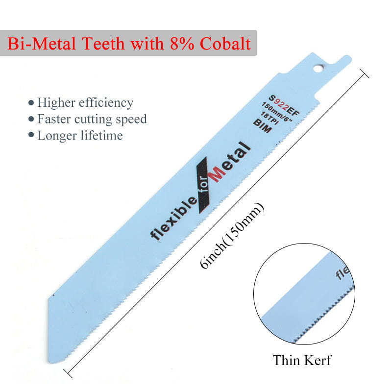 6 Inch Metal Cutting Reciprocating Saw Blade Set Bi-Metal Sawzall Blades for Metal Pipe, Sheet Metal, Rebar 18TPI