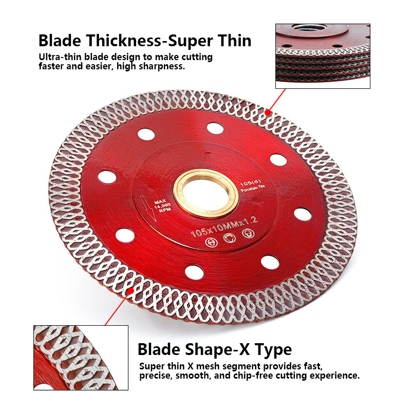 4 inch 105/115/125mm Super Thin Mesh Turbo Rim Angle Grinder Diamond Cutting Disc Saw Blade for Porcelain Tile Granite Marble