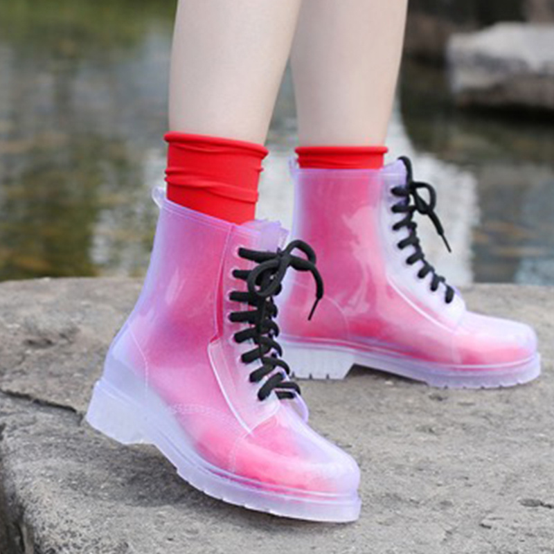 Custom martin ankle rain shoes wholesale fashion candy color clear waterproof transparent PVC jelly rain boots women for ladies