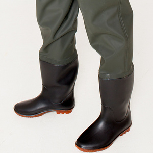 Custom factory direct sale chest knitted fabric lining waterproof PVC fishing wader with with Neoprene Boots