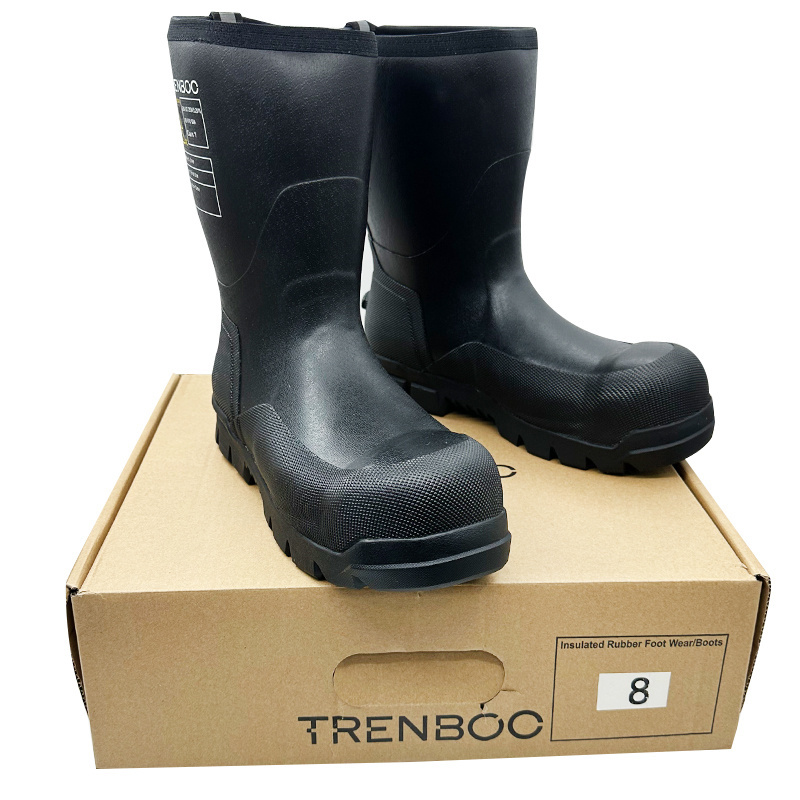 TRENBOO Waterproof Rubber Safety Gumboots SRA Slip Resistance Anti Smash Fibre Toe Boots Insulated Work Boots