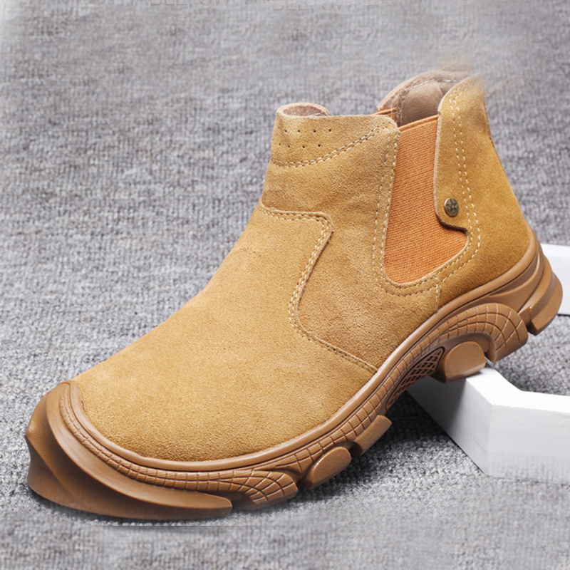 Custom logo suede leather Chelsea safety boots men construction welding safety work boots for mining workers