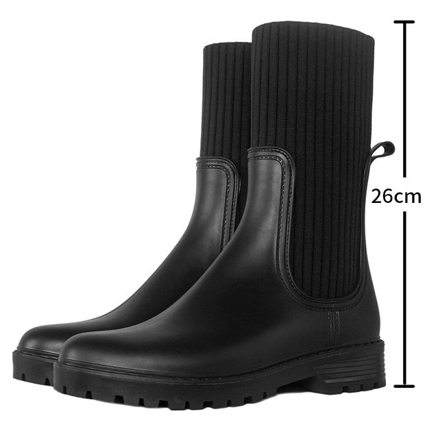 Wholesale Wellington Boots Woman Mid Calf Wellies Ladies Warm Knitted Fashion Waterproof PVC Rain Boots for Women