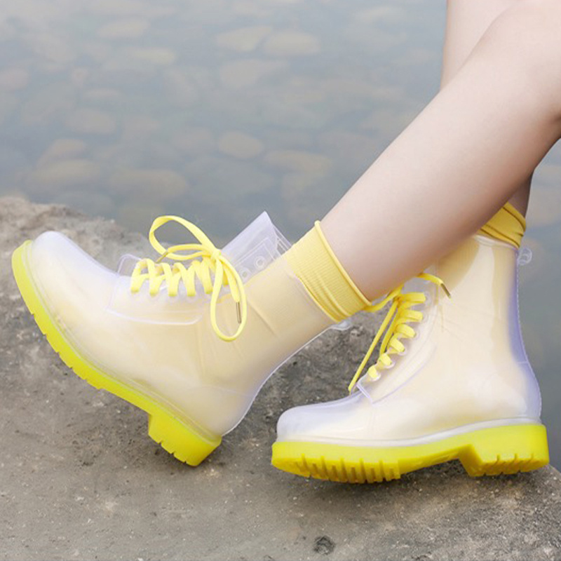 Custom martin ankle rain shoes wholesale fashion candy color clear waterproof transparent PVC jelly rain boots women for ladies