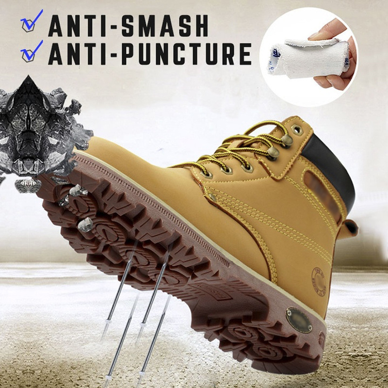 RTS Hot sale fashion anti smash construction steel toe leather mining safety work boots for men