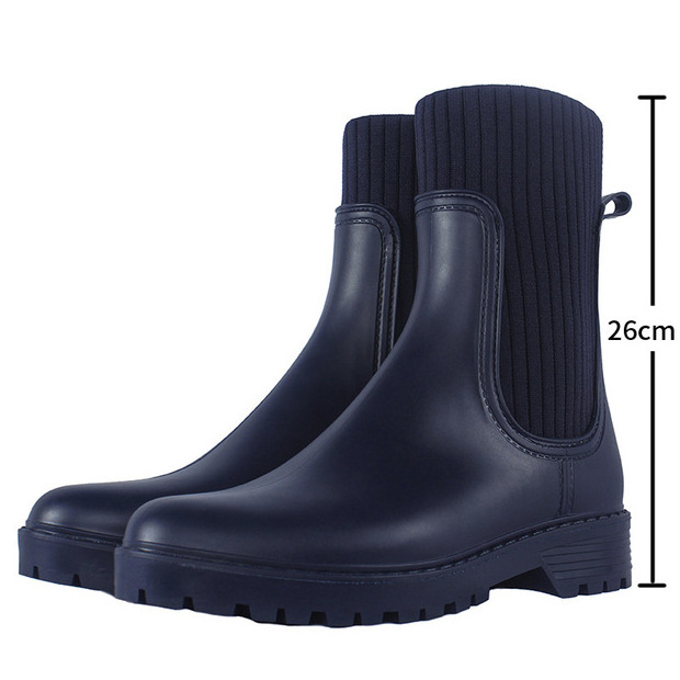 Wholesale Wellington Boots Woman Mid Calf Wellies Ladies Warm Knitted Fashion Waterproof PVC Rain Boots for Women