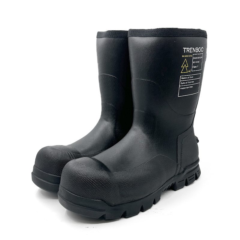 TRENBOO Waterproof Rubber Safety Gumboots SRA Slip Resistance Anti Smash Fibre Toe Boots Insulated Work Boots