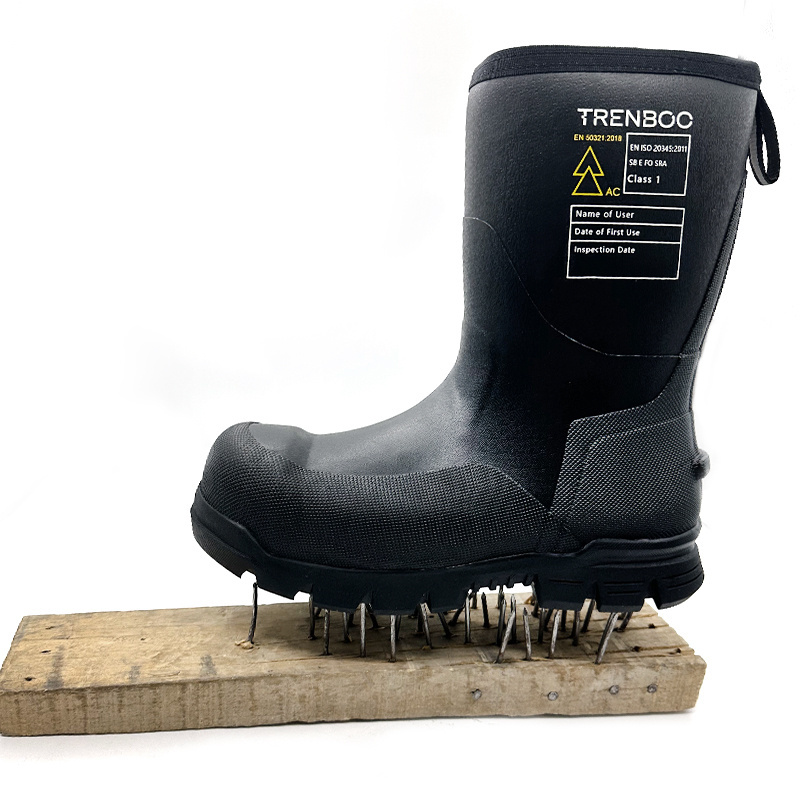 TRENBOO Waterproof Rubber Safety Gumboots SRA Slip Resistance Anti Smash Fibre Toe Boots Insulated Work Boots