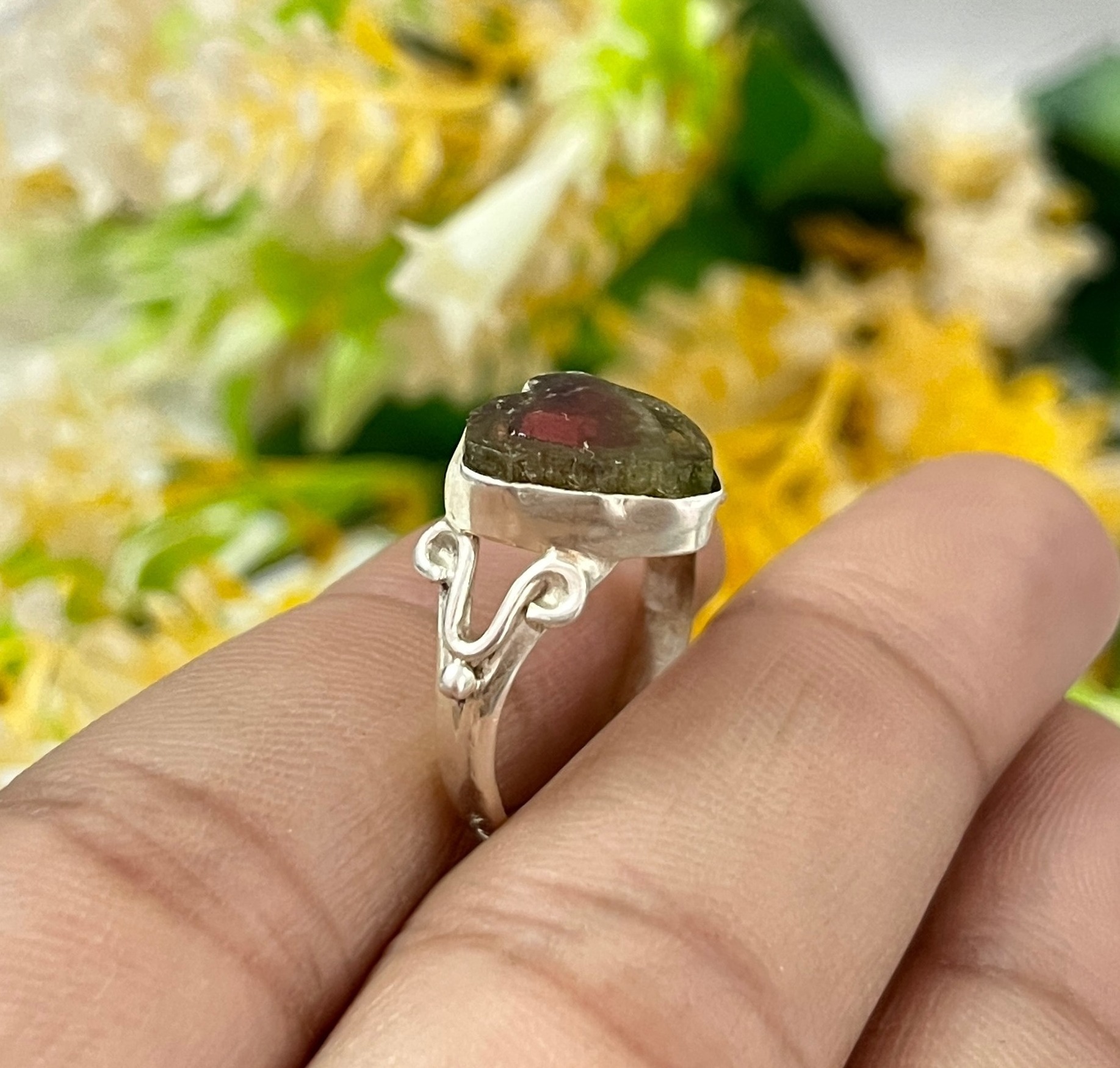 Raw Watermelon Tourmaline Slice Ring, Raw Watermelon Tourmaline Sterling Silver Ring, Raw Gemstone Jewelry, Wedding Gift