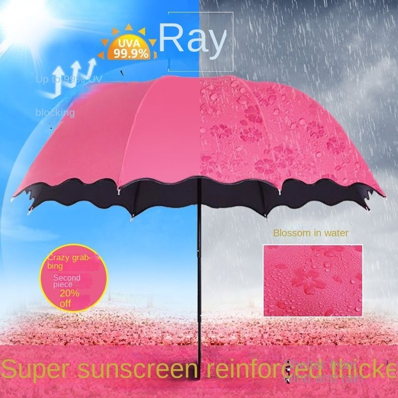 Sun-rain dual-use ] water-blooming sunshade men and women black film UV Sun umbrella three fold