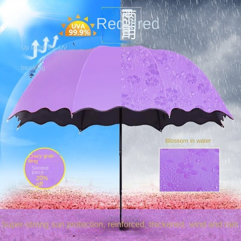 Sun-rain dual-use ] water-blooming sunshade men and women black film UV Sun umbrella three fold