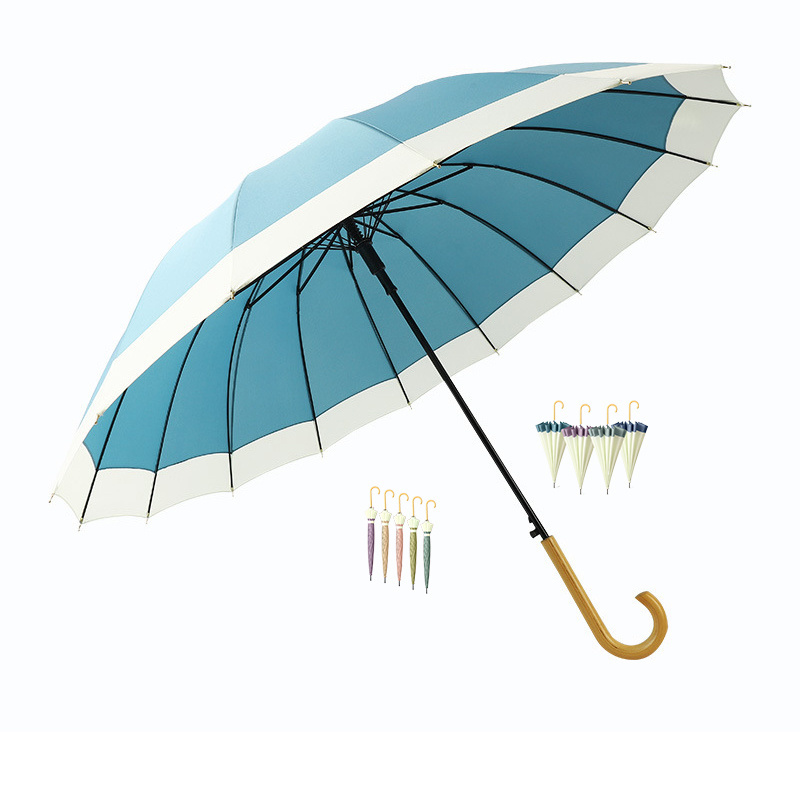 Japanese and Korean small fresh 16-bone large straight-rod sunny umbrella ins wood curved handle splicing umbrellas