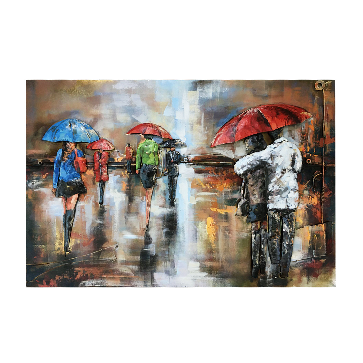 Modern Metal Iron Wall Art Umbrella Street View Metal Wall Decor Painting