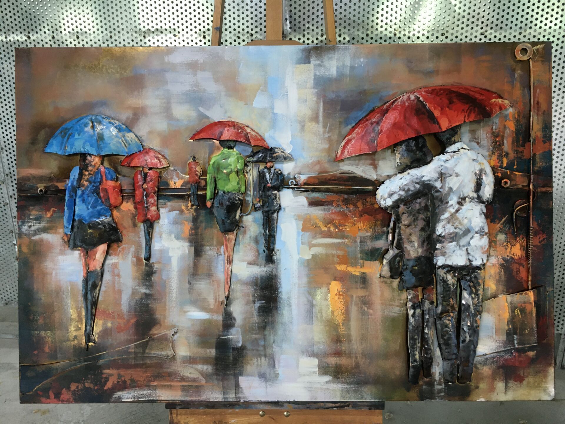 Modern Metal Iron Wall Art Umbrella Street View Metal Wall Decor Painting