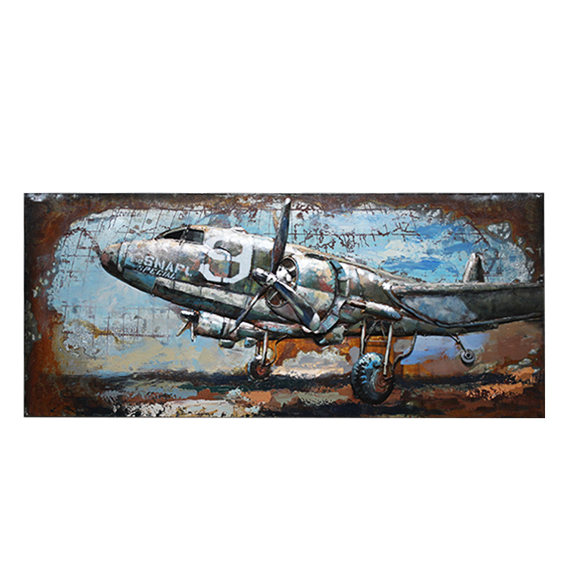 Airplane Metal Wall Art 3D Iron Hand Painted Metal Painting Home Decoration