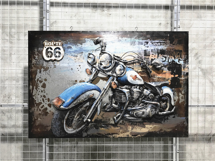 High Quality Metal Iron Painting Iron Blue Motorcycle Modern Wall Decorations For Living Room Art