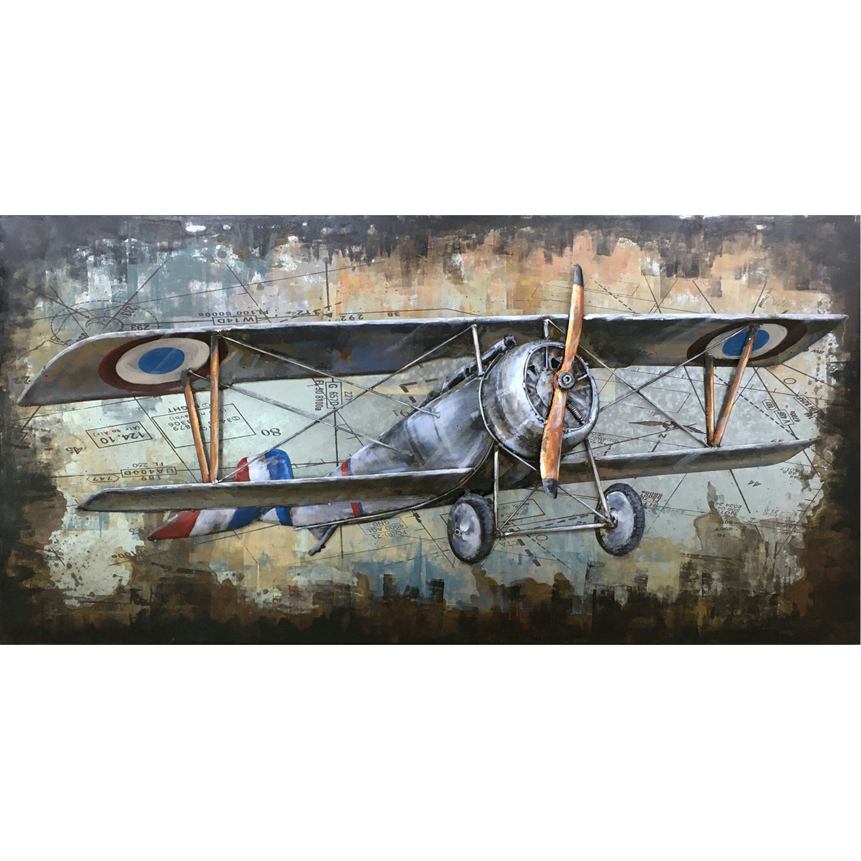 Airplane Metal Wall Art 3D Iron Hand Painted Metal Painting Home Decoration