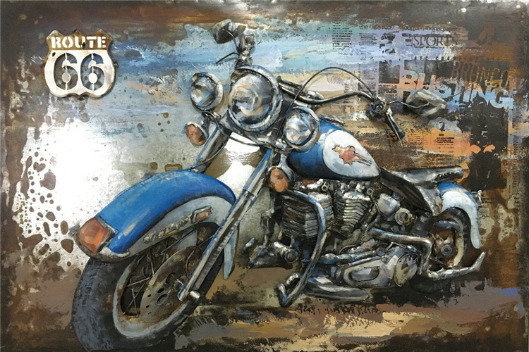 High Quality Metal Iron Painting Iron Blue Motorcycle Modern Wall Decorations For Living Room Art