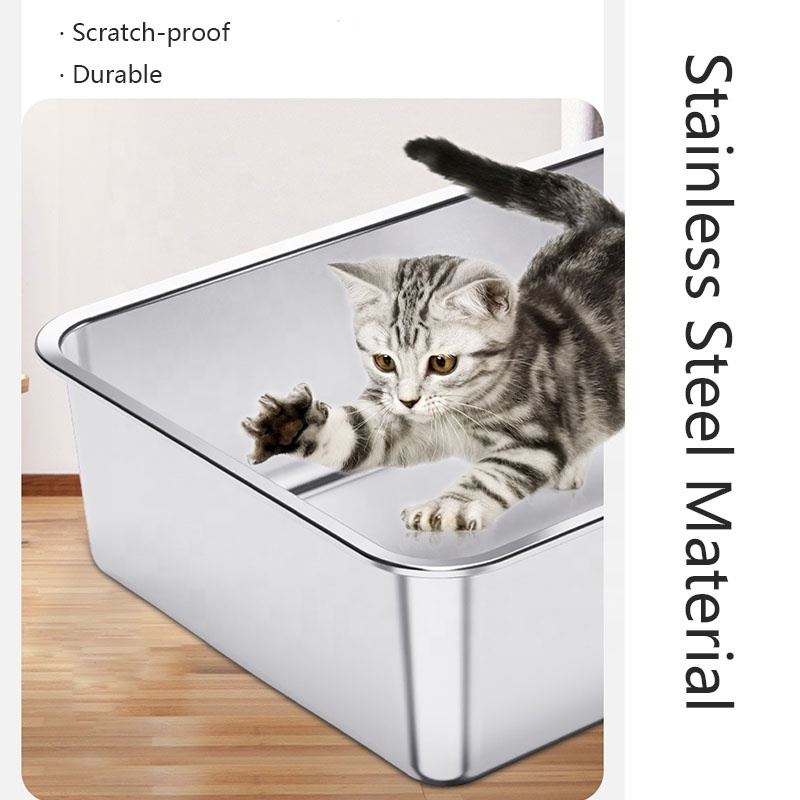 Never Absorbs Odor, or Rusts Extra Large Enclosed Sides Stainless Steel XL Cat Litter Box With Footboard & Scoop for Big Cats