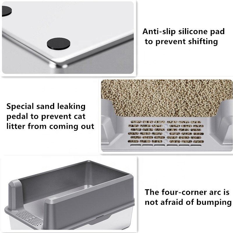 Never Absorbs Odor, or Rusts Extra Large Enclosed Sides Stainless Steel XL Cat Litter Box With Footboard & Scoop for Big Cats