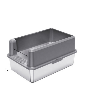 Never Absorbs Odor, or Rusts Extra Large Enclosed Sides Stainless Steel XL Cat Litter Box With Footboard & Scoop for Big Cats