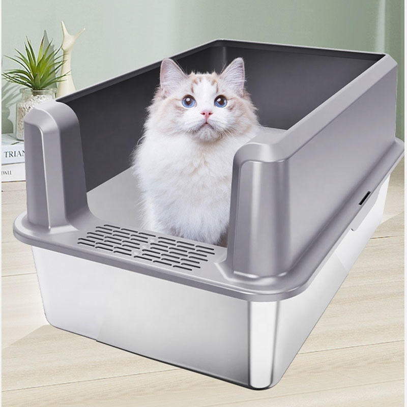 Never Absorbs Odor, or Rusts Extra Large Enclosed Sides Stainless Steel XL Cat Litter Box With Footboard & Scoop for Big Cats