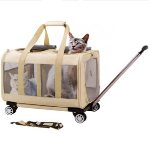 Airline approved rolling pet travel carrier  breathable cat bag dog trolly trolley pet carrier bag with wheels travel carrier  b