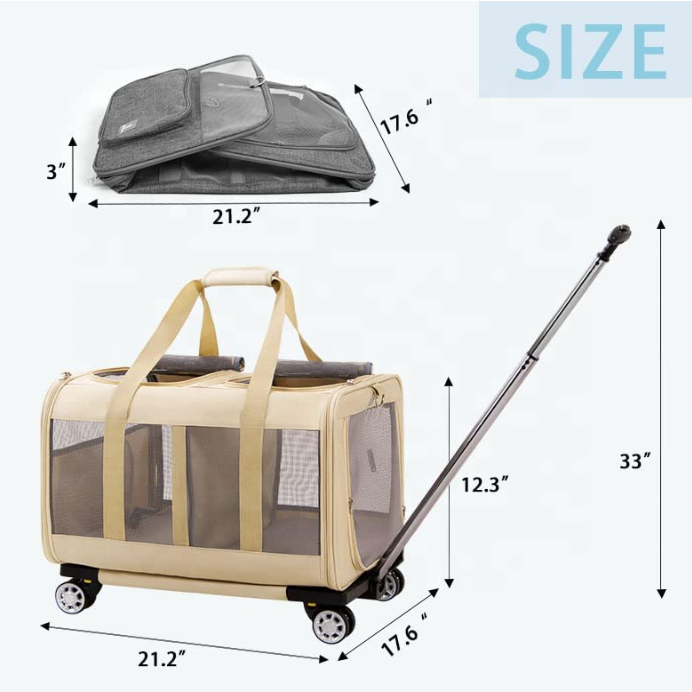 Airline approved rolling pet travel carrier  breathable cat bag dog trolly trolley pet carrier bag with wheels travel carrier  b