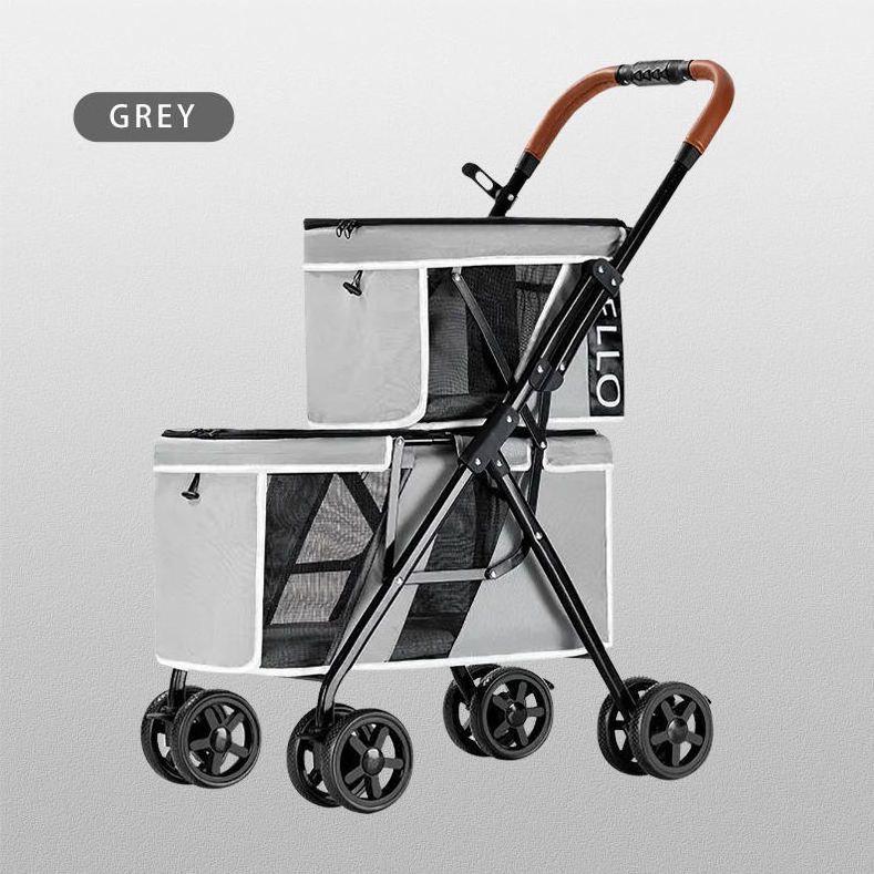 cat and dog Trolley Double layer collapsible shock absorbent breathable comfortable double layer pet strollers