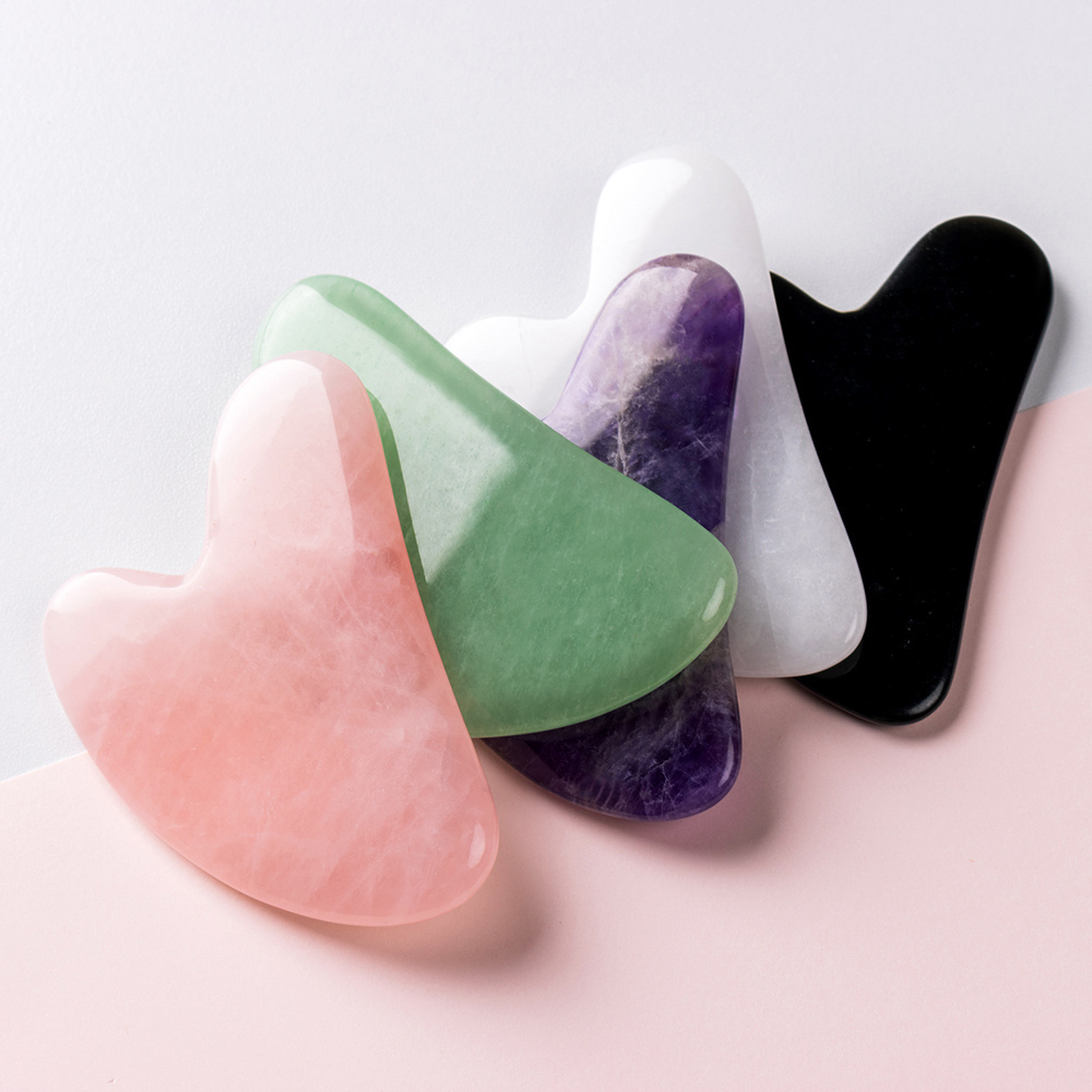 Heart Shape Gua Sha Tool Natural Stone Pink Rose Quartz Jade Gua Sha For Scrapers Face Massage