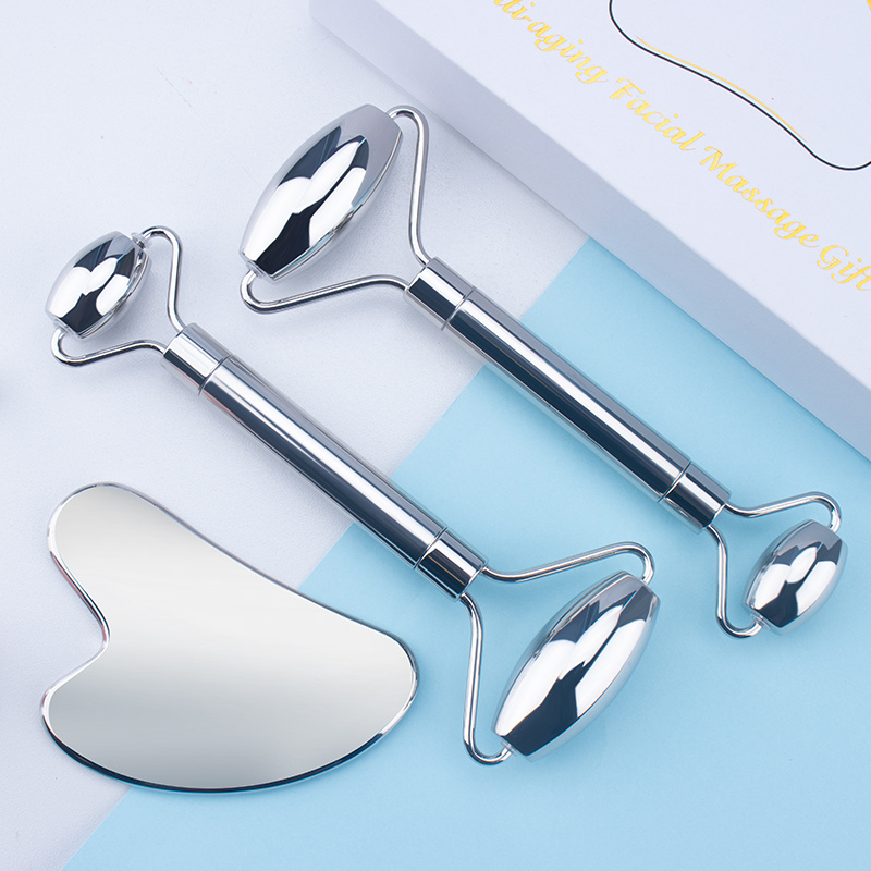 New Arrival Beauty Facial Massage Tools Cooling Stainless Steel Face Roller Gua Sha Scraping