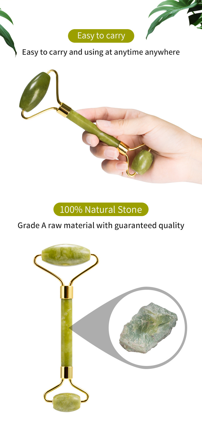 100% Natural Jade Stone Face Roller Facial Massager Authentic Green Quartz Xiuyan Jade Roller