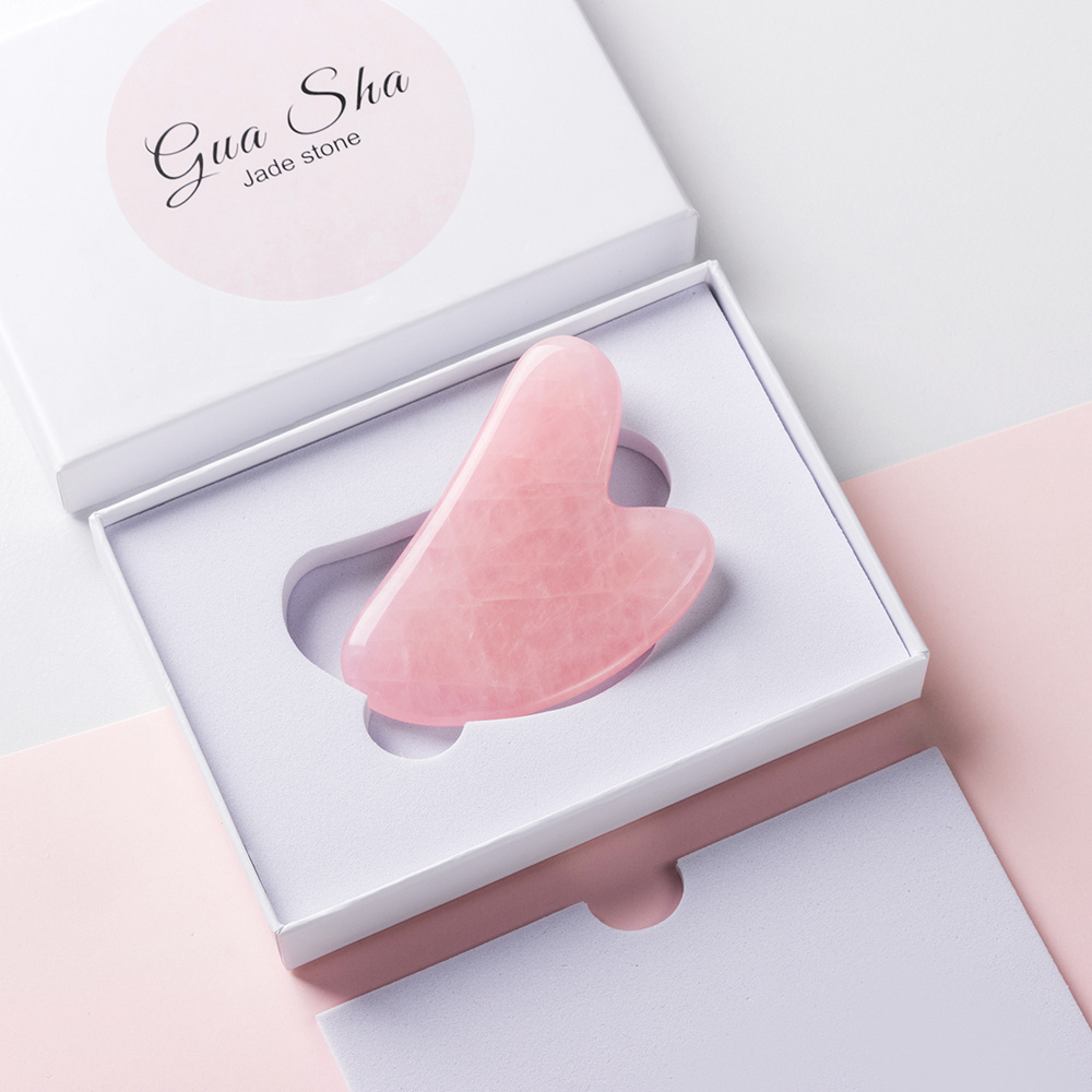 Heart Shape Gua Sha Tool Natural Stone Pink Rose Quartz Jade Gua Sha For Scrapers Face Massage