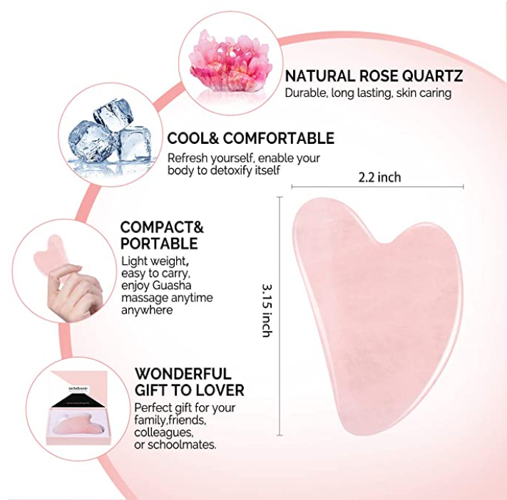 Heart Shape Gua Sha Tool Natural Stone Pink Rose Quartz Jade Gua Sha For Scrapers Face Massage