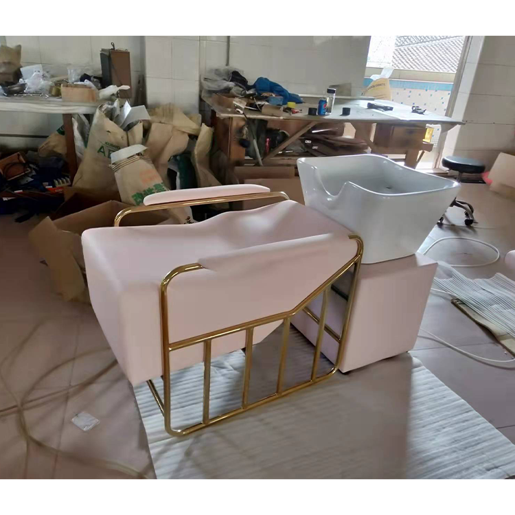 Diant stylish hair salon furniture equipment pink gold electric kneading shampoo chairs and bowls sink