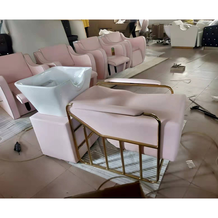 Diant stylish hair salon furniture equipment pink gold electric kneading shampoo chairs and bowls sink