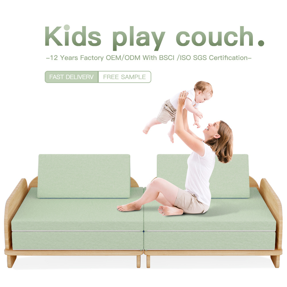 Kids Foam Play Couch Sofa Bed DYI Multi-funtional White Wood Frame Couch