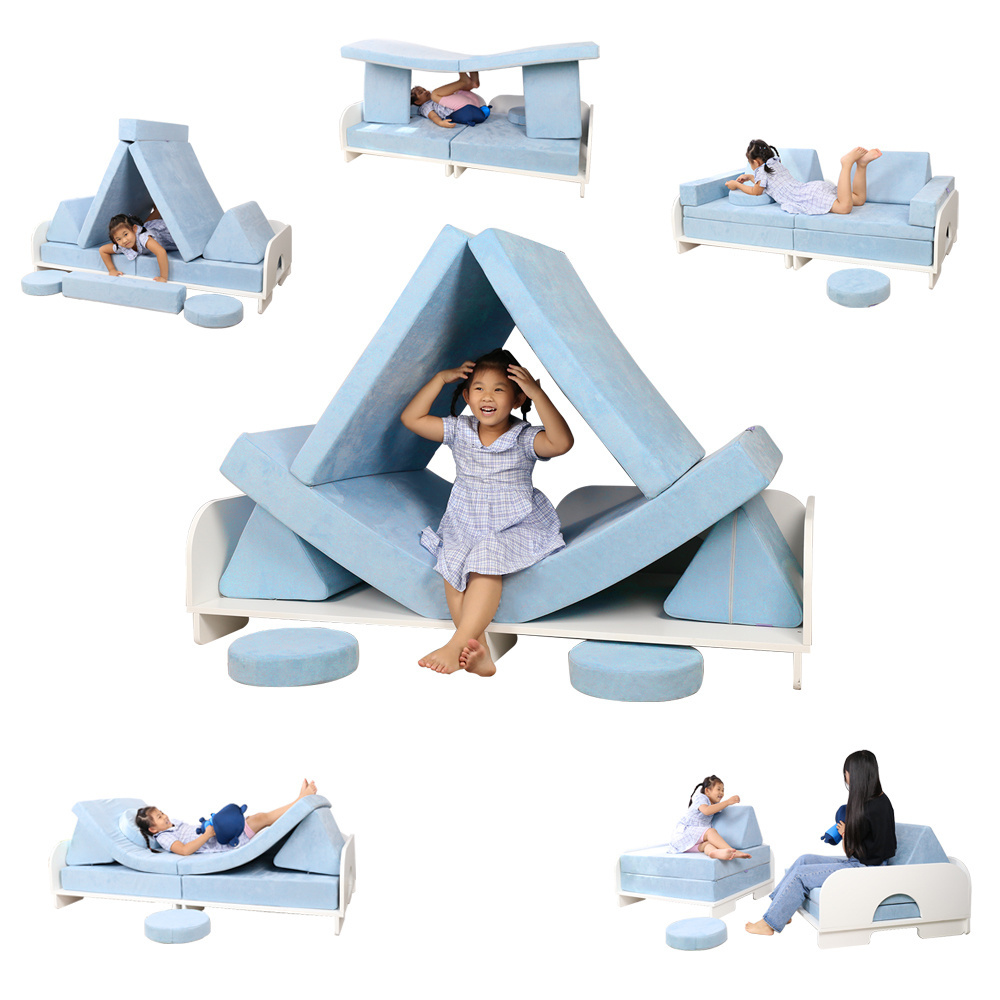 Kids Foam Play Couch Sofa Bed DYI Multi-funtional White Wood Frame Couch