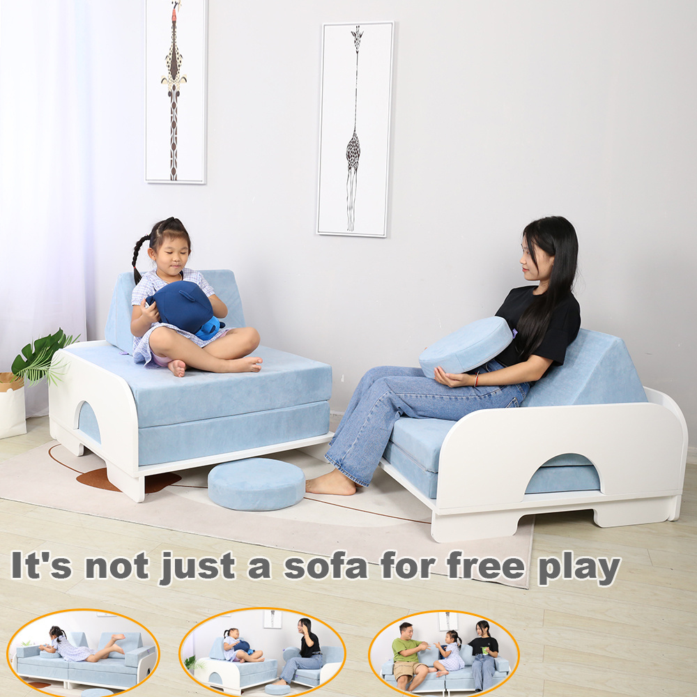 Kids Foam Play Couch Sofa Bed DYI Multi-funtional White Wood Frame Couch