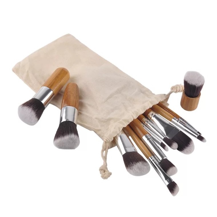 Hot style friendly Bamboo Handle  11 Makeup Brush Brush Sacks Kabuki Brushes New Best Seller